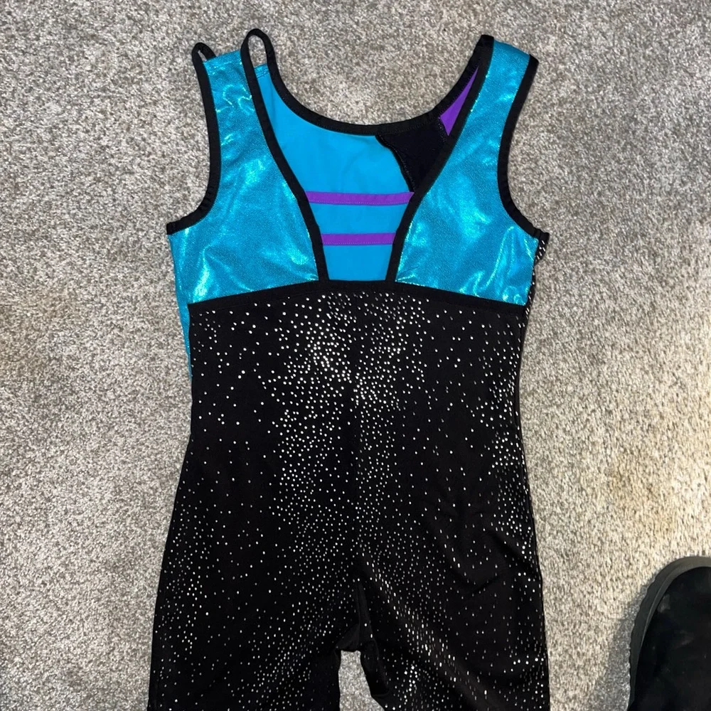 Danskin Blue and Black Leotard with Purple‎ Accent